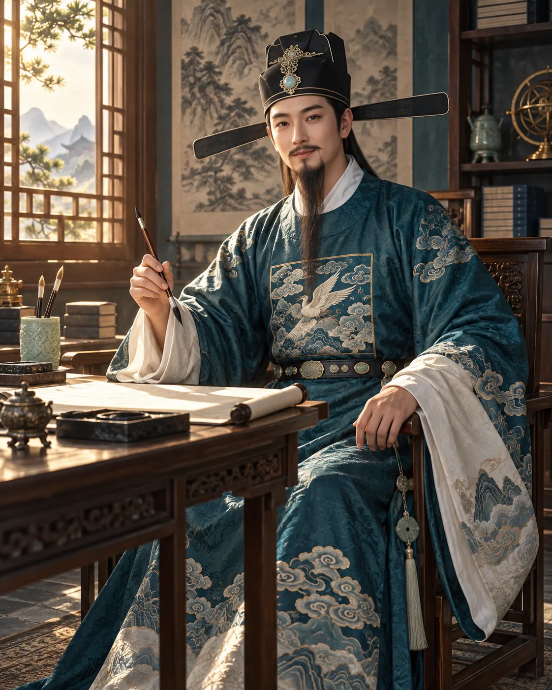 Wenchang at a writing desk with brush and scroll