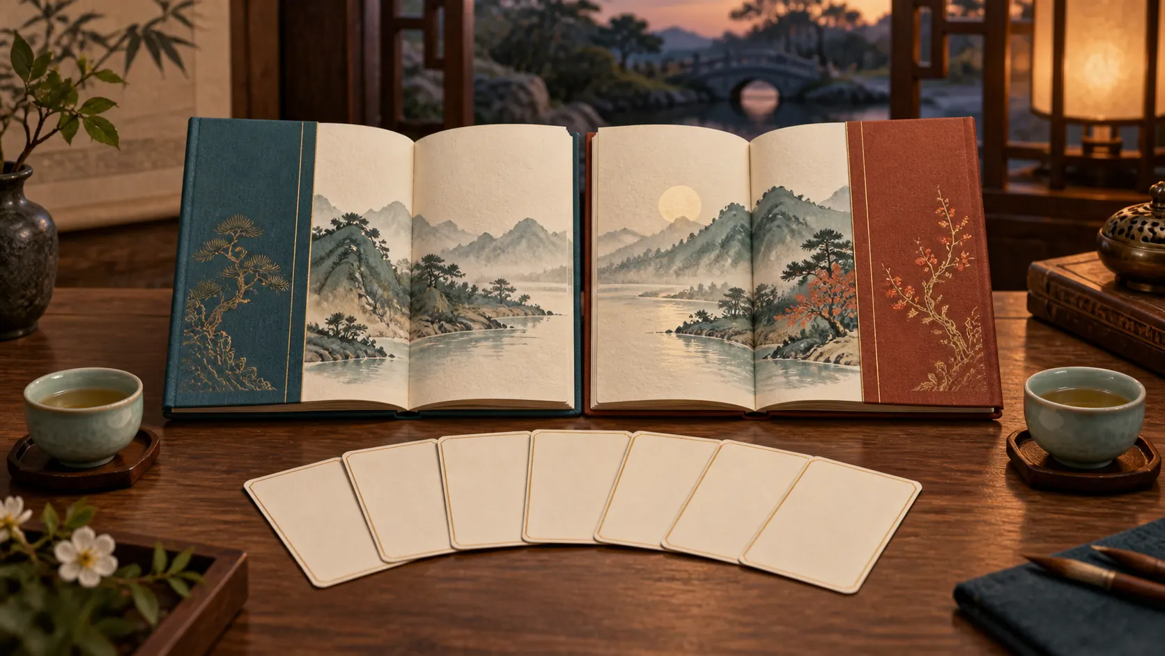 Two distinct relationship booklets and a set of blank practice cards